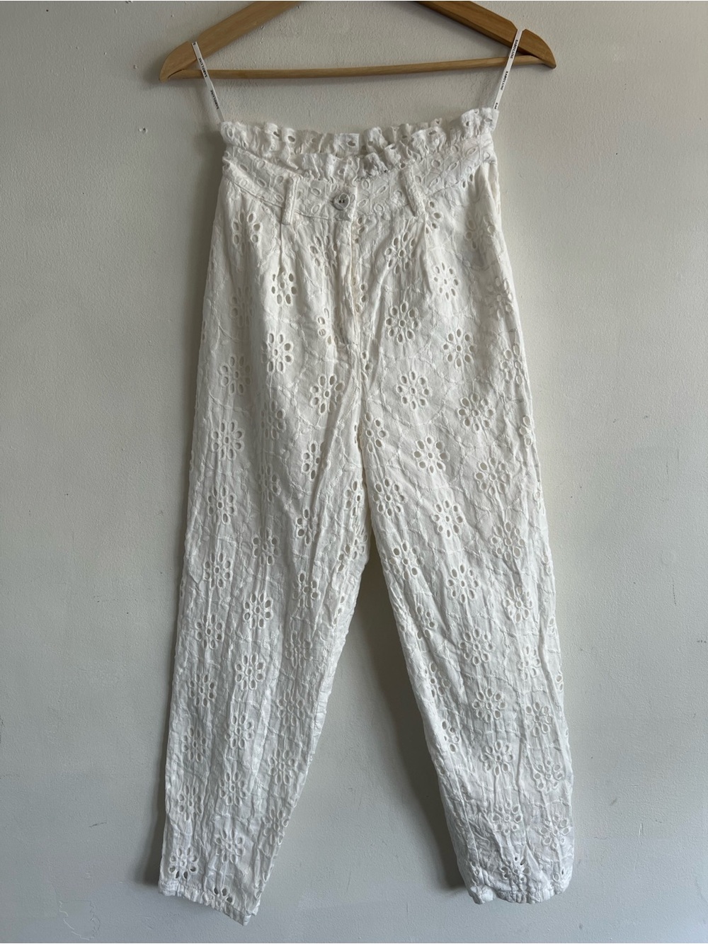 White Eyelet Straight Leg Cotton Pants